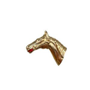 Vintage Horse Head Equestrian Brooch Pin Gold Tone Metal Animal Brooch